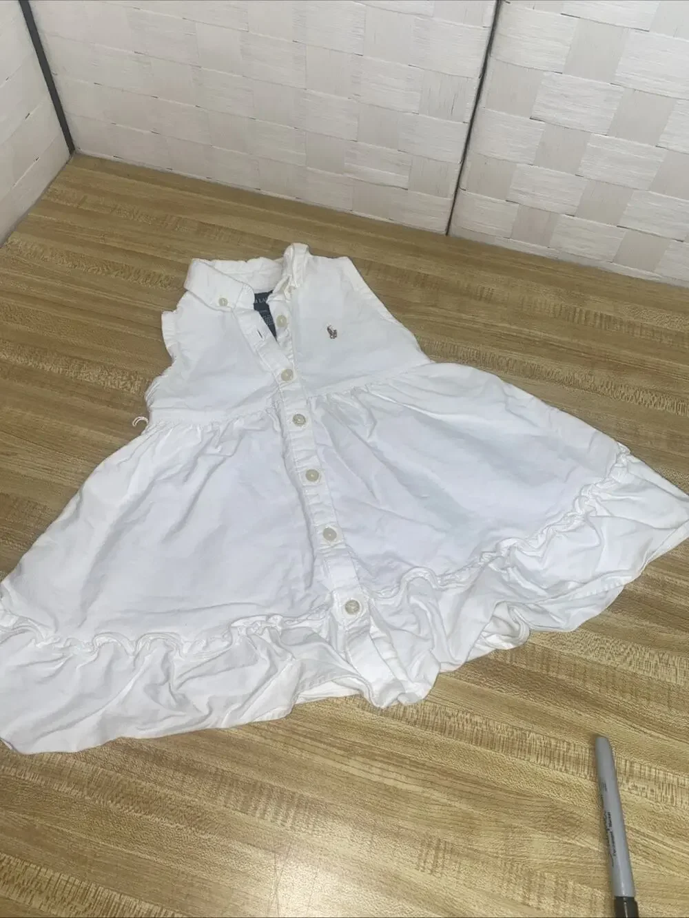 Ralph Lauren White Smocked Tank Shirt Dress 100% Cotton Sz 12M Sleeveless